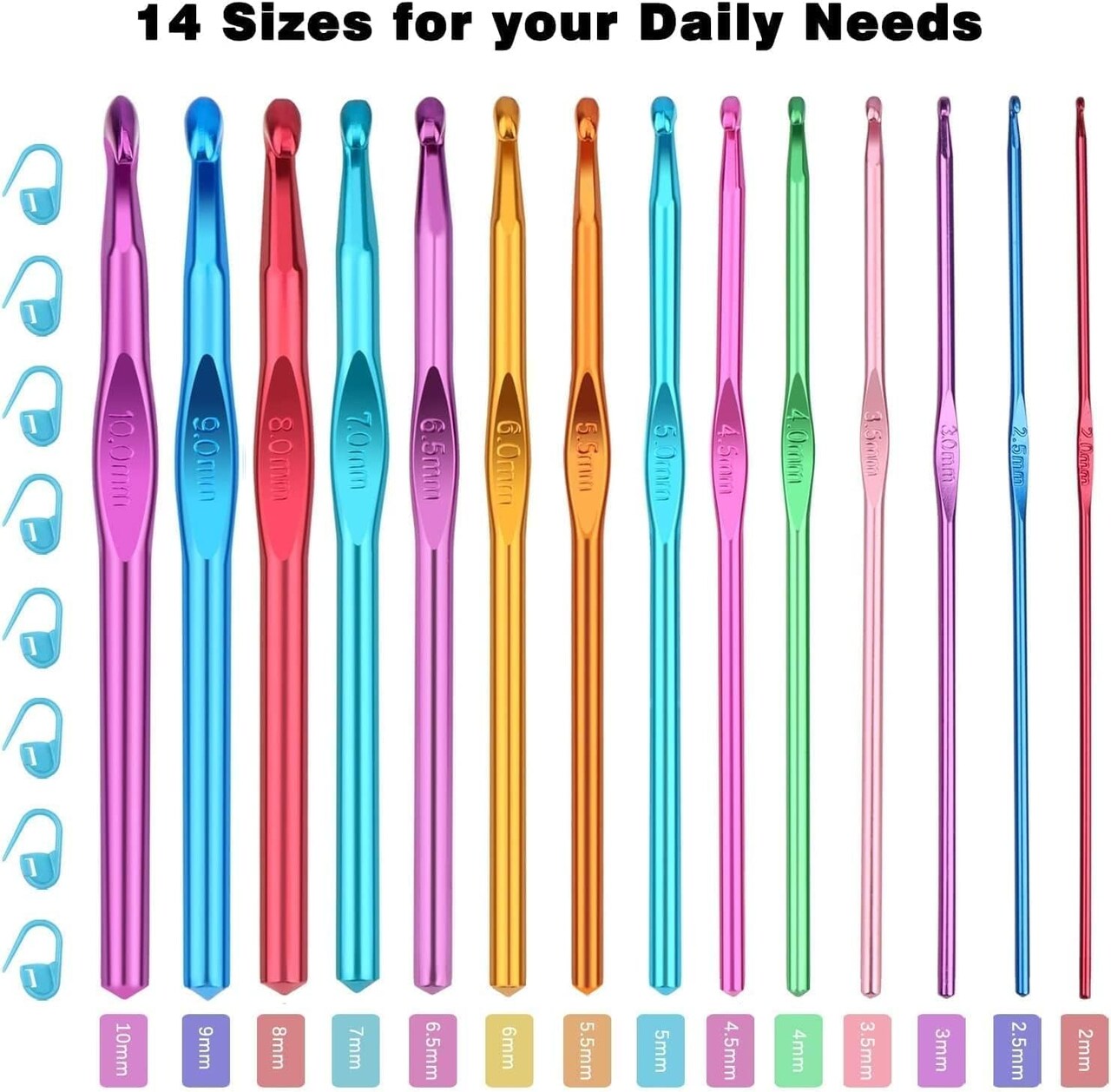 24 Pieces Crochet Hooks,High Quality Coloured Aluminium Crochet Needles for Crocheting Yarn, Ergonomic Handle Crochet Hook Set,Crochet Needle Set Suitable for Beginners Adults
